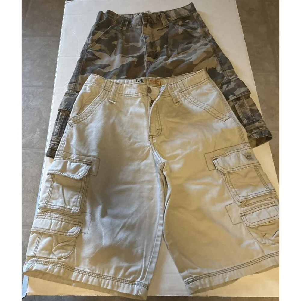 Lee Dungarees Shorts Boys Size 14 Regular Lot Of 2 Loose Cargo Camo Beige